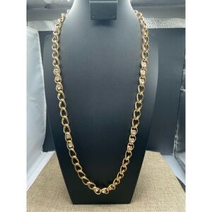 Rhinestone and Gold Tone Bold Chain Length Necklace Elegant